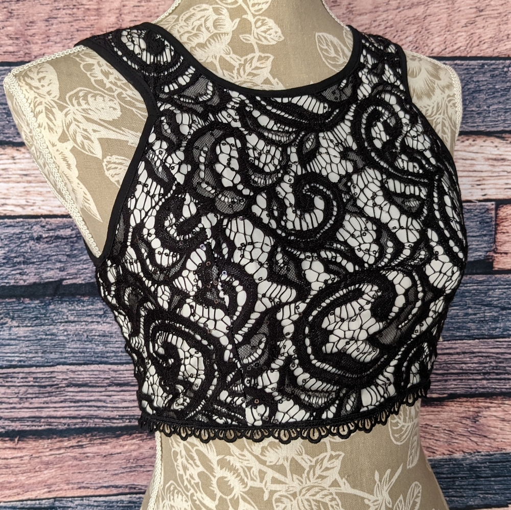 Black Lace Formal Crop Top Only NWT